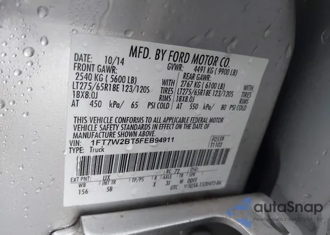 2015 Ford F-250 Lariat z USA, uszkodzony, nr VIN 1FT7W2BT5FEB94911